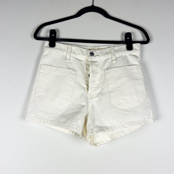 Nili Lotan Alodie Cotton High Rise Front Pocket Mini Denim Jean Shorts Cream 27 - Picture 1 of 4